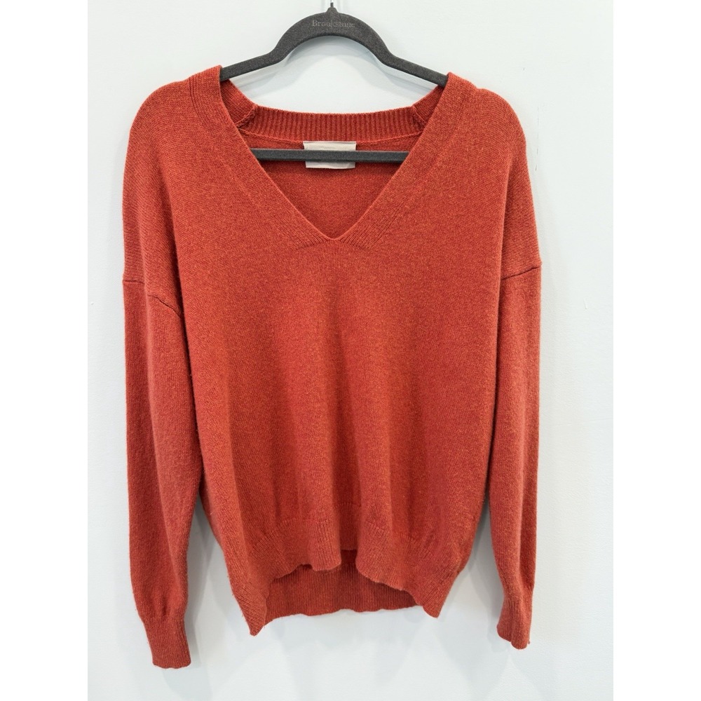 Everlane Cashmere V-Neck Sweater Rust Burnt Orange Relaxed Fit Large